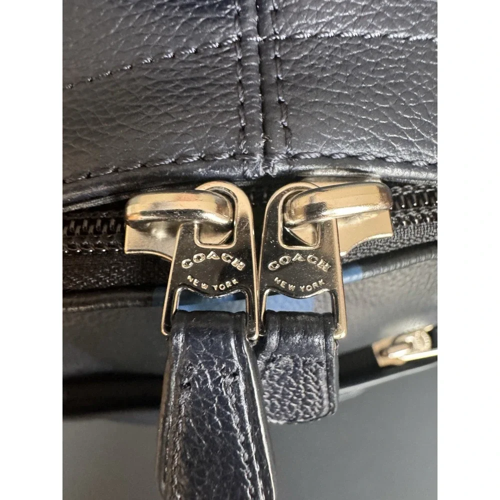 Leather Coach Navy ~ Black Blue Stripes ~ Shoulder Sling Bag Great Style F722226